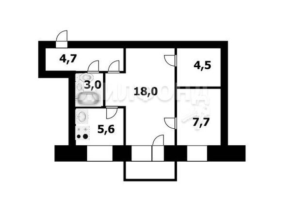 
   Продам 2-комнатную, 43.5 м², Гоголя ул, 223

. Фото 11.