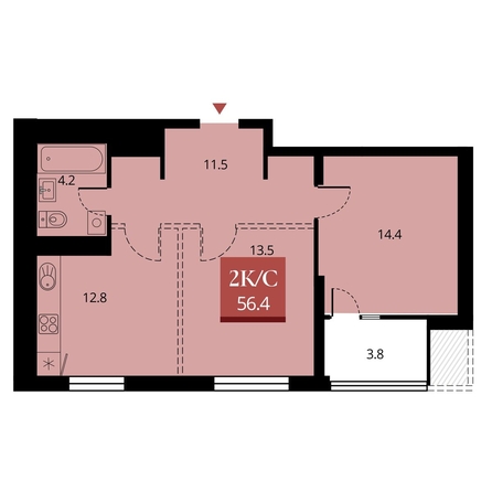 
   Продам 2-комнатную, 58.3 м², Беринг, дом 2

. Фото 1.