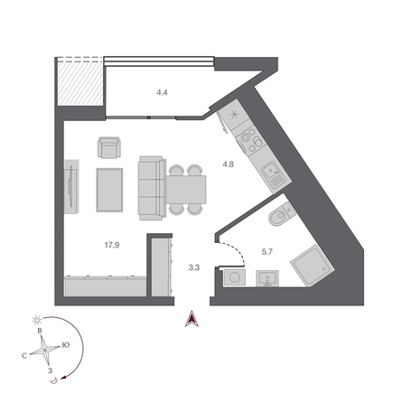 
   Продам студию, 33.9 м², Беринг, дом 2

. Фото 2.