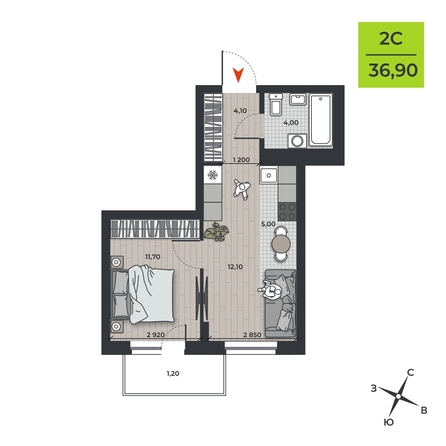 
  Продается 2-комн. квартира 36.9 м², в ЖК ДНК. Фото 1.