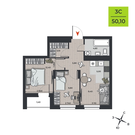 
  Продается 3-комн. квартира 50.1 м², в ЖК ДНК. Фото 1.
