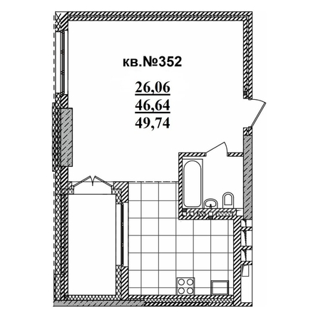 
   Продам студию, 49.74 м²,  Римский квартал, 2 очередь

. Фото 1.