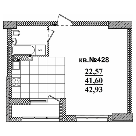 
   Продам студию, 42.93 м²,  Римский квартал, 2 очередь

. Фото 1.