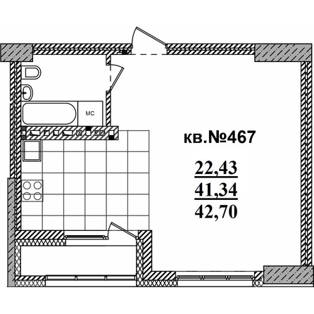 
   Продам студию, 42.7 м²,  Римский квартал, 2 очередь

. Фото 1.