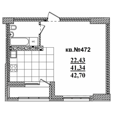 
   Продам студию, 42.7 м²,  Римский квартал, 2 очередь

. Фото 1.