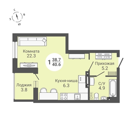 
   Продам студию, 40.6 м², Петухова ул, 172

. Фото 2.