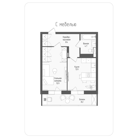 
  Продается 1-комн. квартира, 45.4 м², ЖК Тетрис, корпус 2
. Фото 1.