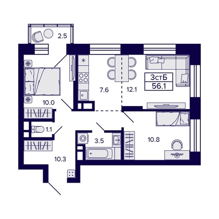 
  Продается 3-комн. квартира, 56.1 м², ЖК Citatum (Цитатум)
. Фото 2.