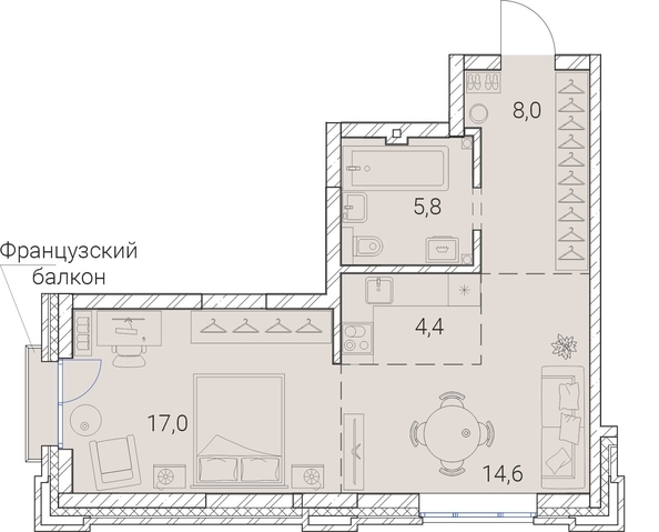 
   Продам 1-комнатную, 49.8 м², Тайм Сквер

. Фото 19.