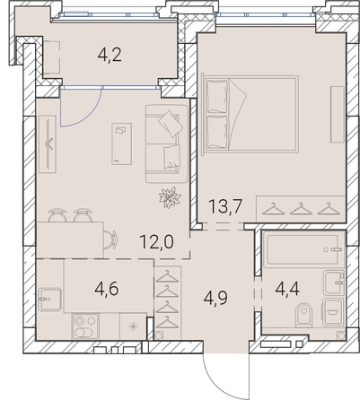 
   Продам 1-комнатную, 43.8 м², Тайм Сквер

. Фото 19.