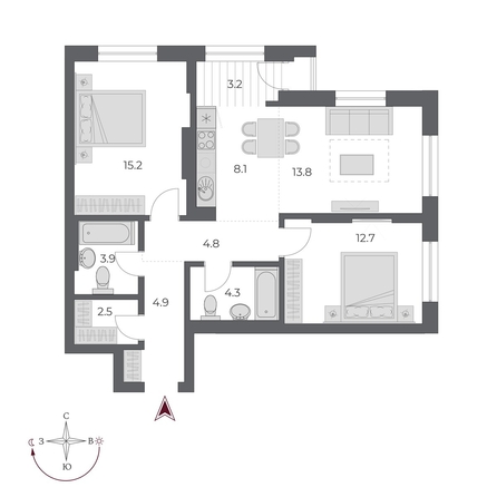
  Продается 3-комн. квартира, 73.4 м², ЖК ОСКАР, дом 2
. Фото 3.