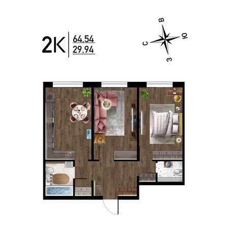 
   Продам 2-комнатную, 64.54 м², Радуга Сибири, дом 10

. Фото 1.