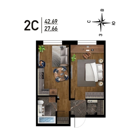 
   Продам 2-комнатную, 42.69 м², Радуга Сибири, дом 10

. Фото 1.