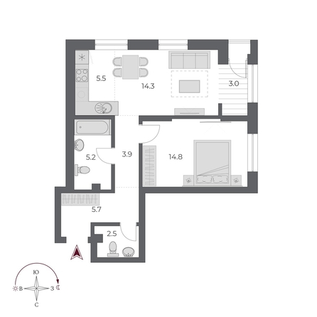 
  Продается 2-комн. квартира, 54.9 м², ЖК ОСКАР, дом 2
. Фото 1.