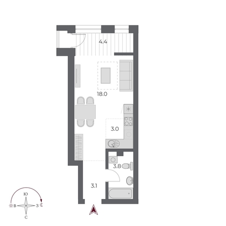 
  Продается студия 32.3 м², в ЖК ОСКАР, дом 2. Фото 3.