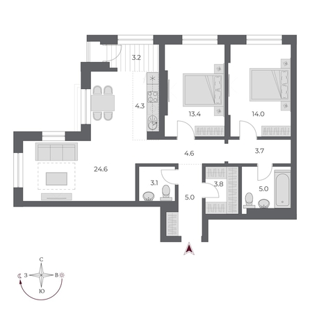 
  Продается 3-комн. квартира 84.7 м², в ЖК ОСКАР, дом 2. Фото 2.