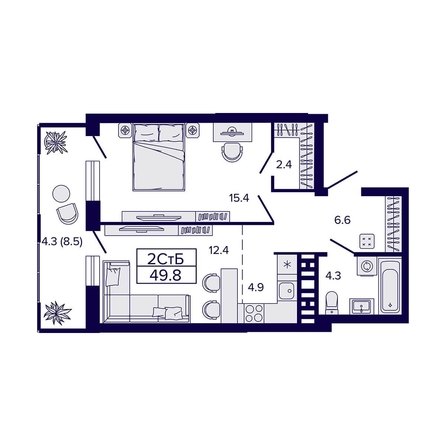 
   Продам 2-комнатную, 49.8 м², Luna (Луна)

. Фото 1.