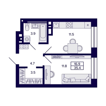 
  Продается 1-комн. квартира, 35.4 м², ЖК Сподвижники
. Фото 7.