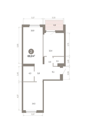
  Продается 2-комн. квартира 69.04 м², в ЖК Пшеница, 6.1. Фото 1.
