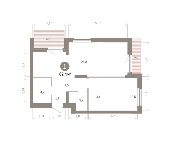 
  Продается 1-комн. квартира 62.43 м², в ЖК Пшеница, 6.1. Фото 1.