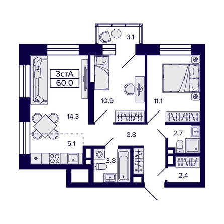 
  Продается 3-комн. квартира, 60 м², ЖК Citatum (Цитатум)
. Фото 1.