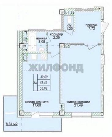 
   Продам 2-комнатную, 52.9 м², Кропоткина ул, 130/6

. Фото 1.