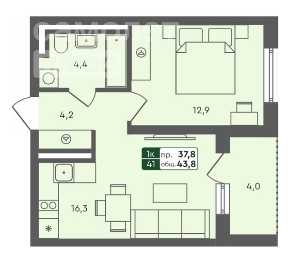 
   Продам 1-комнатную, 41.7 м², Красноярский тракт, 22А

. Фото 7.