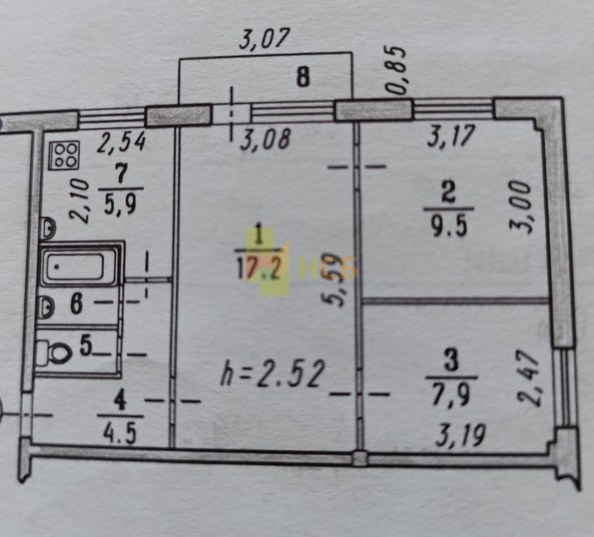 
   Продам 3-комнатную, 49.2 м², Взлетная ул, 3Б

. Фото 8.