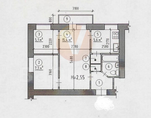 
   Продам 3-комнатную, 46 м², Бульварная ул, 4А

. Фото 7.