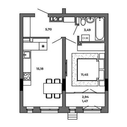 
   Продам 1-комнатную, 37.29 м², Красный Пахарь

. Фото 6.