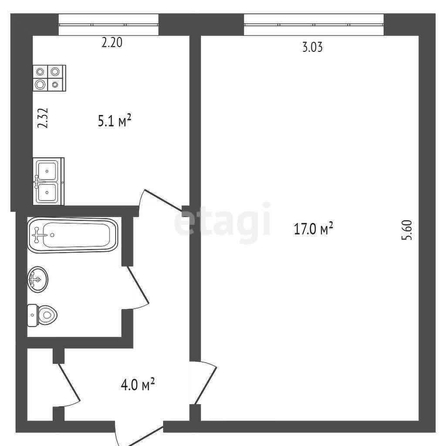 
  Продается 1-комн. квартира, 30 м², Космический пр-кт, д. 105
. Фото 5.