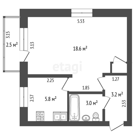 
  Продается 1-комн. квартира, 31.1 м², Магистральная ул, д. 55
. Фото 5.