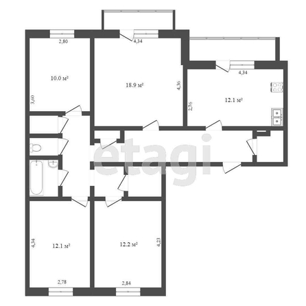 
  Продается 4-комн. квартира, 91 м², Рабочая 15-я ул, д. 88
. Фото 4.