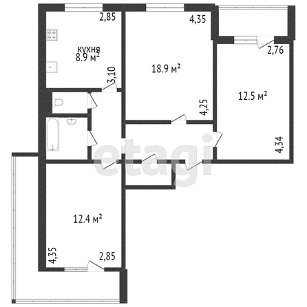
  Продается 3-комн. квартира, 61.3 м², тюленина, д. 3
. Фото 5.