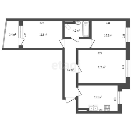 
  Продается 3-комн. квартира, 68 м², Менделеева пр-кт, д. 17/1
. Фото 5.