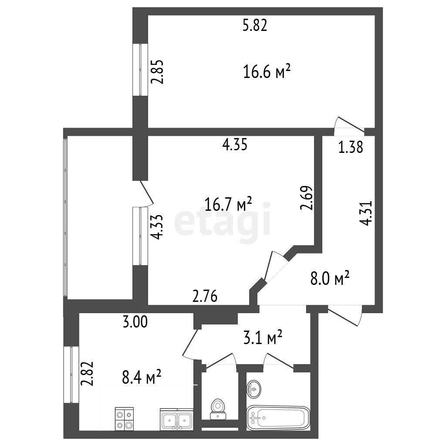 
  Продается 2-комн. квартира, 56.6 м², 16-й военный городок, д. 461
. Фото 5.