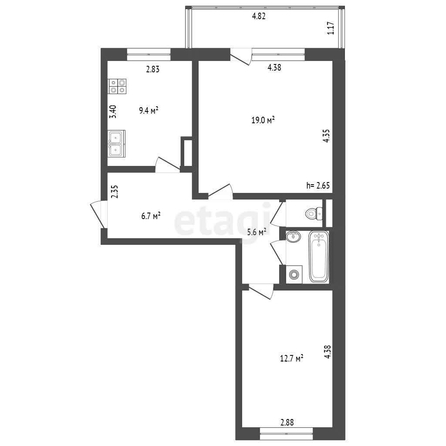 
  Продается 2-комн. квартира, 57.3 м², Транспортная 4-я ул, д. 36В
. Фото 5.