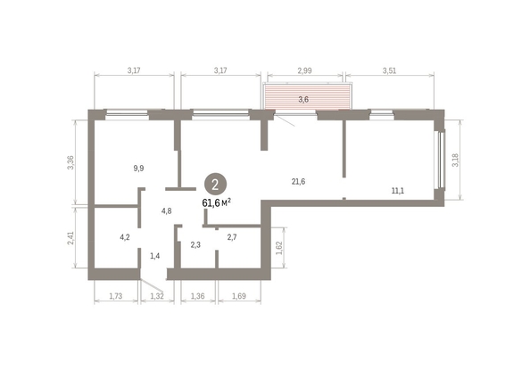 
  Продается 2-комн. квартира, 61.59 м², ЖК Кварталы Драверта, дом 6
. Фото 1.