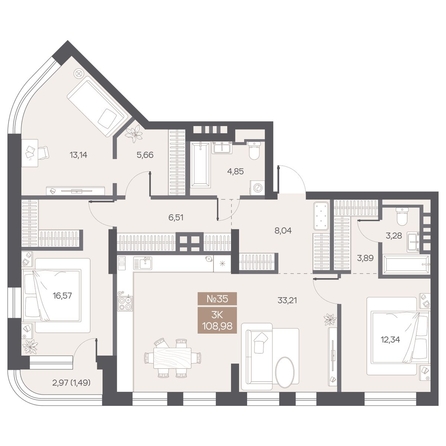 
  Продается 3-комн. квартира 108.98 м², в ЖК ЦЕНТР-ПАРК на Волочаевской. Фото 1.