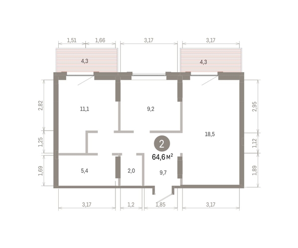 
  Продается 2-комн. квартира 64.58 м², в ЖК Кварталы Драверта, дом 3. Фото 1.