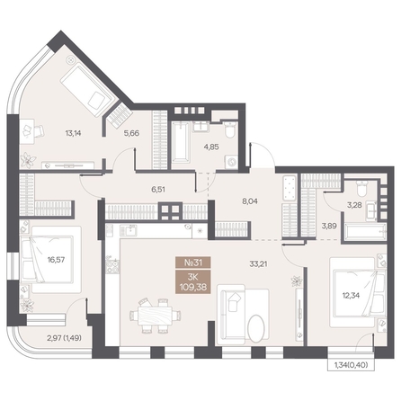 
  Продается 3-комн. квартира 109.38 м², в ЖК ЦЕНТР-ПАРК на Волочаевской. Фото 1.
