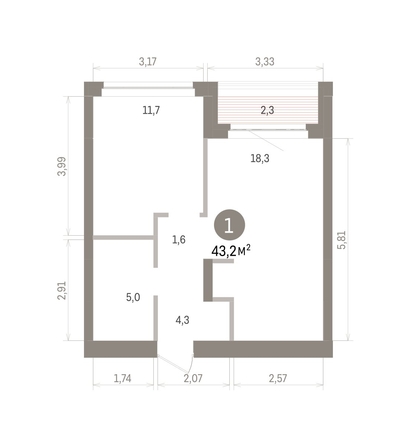 
  Продается 1-комн. квартира 43.19 м², в ЖК Кварталы Драверта, дом 5. Фото 1.