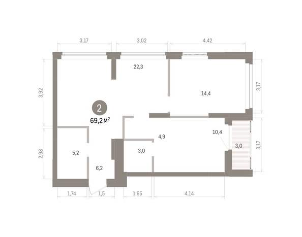 
  Продается 2-комн. квартира 69.15 м², в ЖК Кварталы Драверта, дом 5. Фото 2.