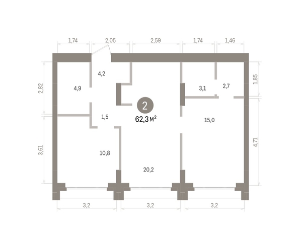 
  Продается 2-комн. квартира 62.33 м², в ЖК Кварталы Драверта, дом 5. Фото 1.
