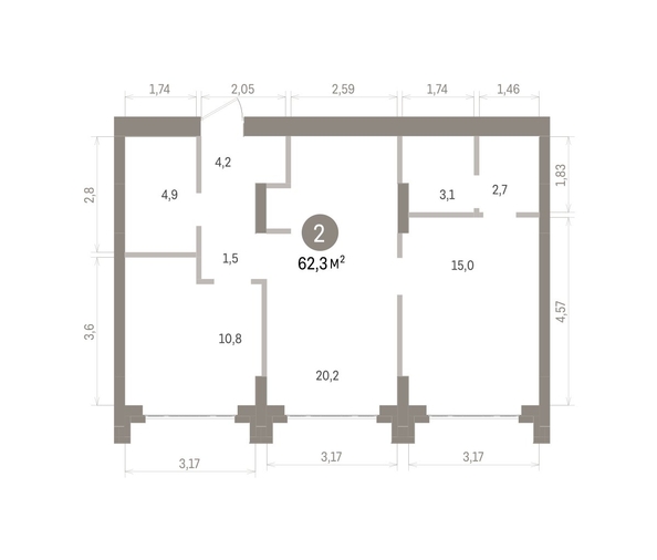 
  Продается 2-комн. квартира 62.33 м², в ЖК Кварталы Драверта, дом 5. Фото 1.