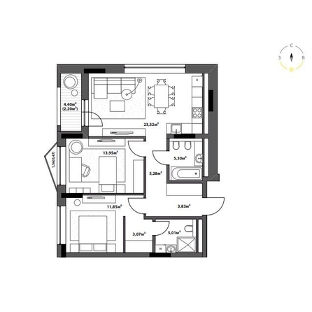 
  Продается 2-комн. квартира 74.28 м², в ЖК Северное Сияние Бизнес. Фото 2.