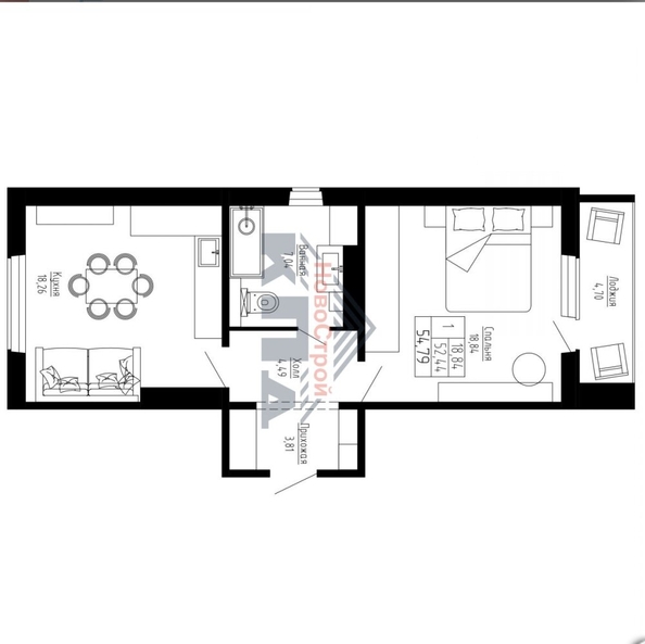 
  Продается 1-комн. квартира 55 м², в ЖК На Омской. Фото 3.