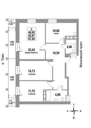 
   Продам 3-комнатную, 87.85 м², Московский, дом 1

. Фото 1.