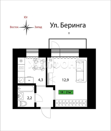 
   Продам 1-комнатную, 20.8 м², Беринга ул, 3/1

. Фото 13.