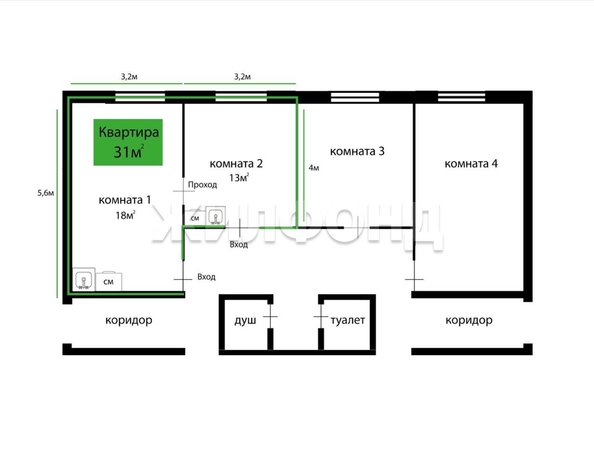
  Продается 2-комн. квартира, 30.7 м², Войкова ул, д. 59а
. Фото 7.